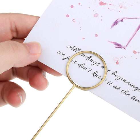 Hotop 30 Pcs Floral Card Holder Pick Metal Wire Flower Place Card Stick 13.4 in Picture Photo Memo Holder Round Floral Gift Stick Clip for Centerp...