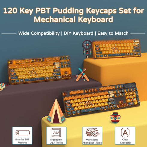 120 Key PBT Pudding Keycap Set ASA Profile with Transluscent PC Layer Dye-Sub Aboriginal Theme for 61/68/84/87/100/104Key TKL Cherry MX Gateron Ka...