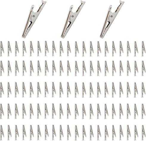 100pcs Metal Alligator Clip, 35mm Spring Clamps Test Line Crocodile Clip Silver Tone Alligator Clips Nickel Plated Crocodile Clamps, Used In Labor...