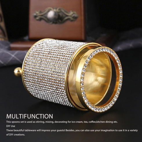 Coffee Spoons Set, 6Pcs Gold Espresso Spoons with Holder, Mini Gold Teaspoons Stirring Spoon Dessert Spoons Small Spoons for Stirring, Mixing, Cof...