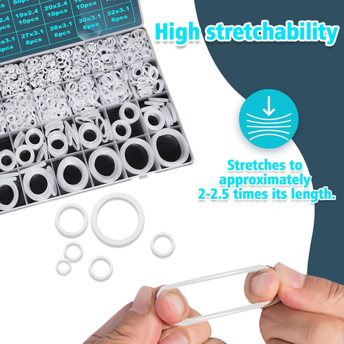 1228 Pcs 32 Size Clear Food Grade Silicone O Rings Assortment Kit with Pick and Hook,White Heat Resistance VMQ Seal Oring Set Metric OD:4-32mm...