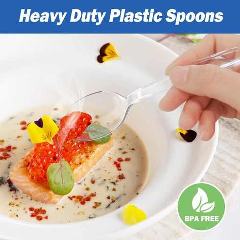 POSATE Heavy Duty Plastic Spoons - Food-Grade Disposable Material, Clear, Pack of 30...