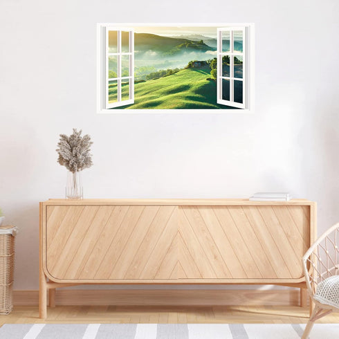 Mountain View Wall Stickers 3D Fake Window Wall Stickers Nature Scenery Wall Stickers Murals Removable Landscape Wall Decals Peel and Stick Remova...