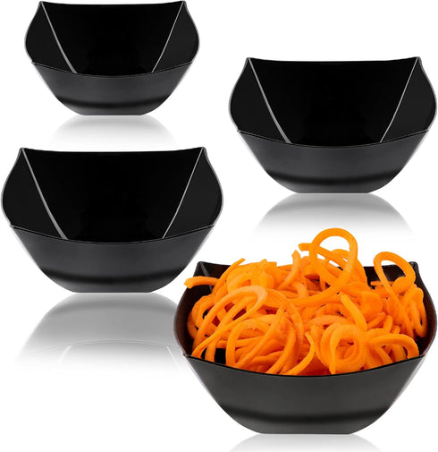 PLASTICPRO Disposable Square Serving Bowls, Party Snack or Salad Bowl, Plastic Black Pack of 4, 8 OUNCE, Black...