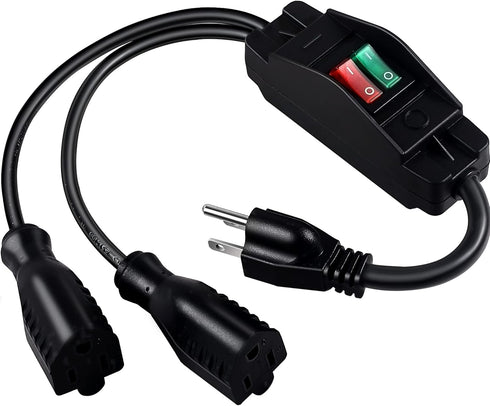 2 Way Extension Cord with On/Off Switch 3 Prong Outdoor Extension Cord Splitter, Heavy Duty Extension Cord with SJTW 14AWG 15A/125V and 18AWG 10A/...