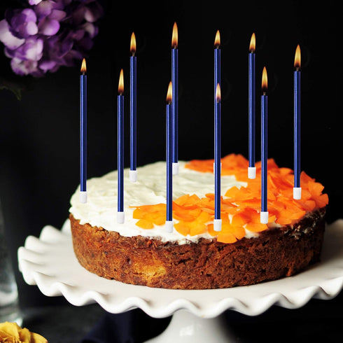 Luter Metallic Long Blue Candle Birthday Candles with Holder Cake Candles for Wedding Party Birthday Decoration (24 Pieces)...