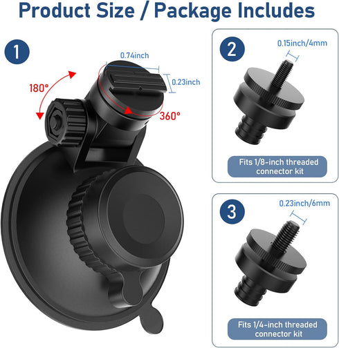 Dash Cam Mount, Suction Cup Mount,Windshield & Dashboard Suction Cup Mount Camera Mount,For ROVE R2-4K,CHORTAU Dash Cam,Screw Connectors Are Suita...
