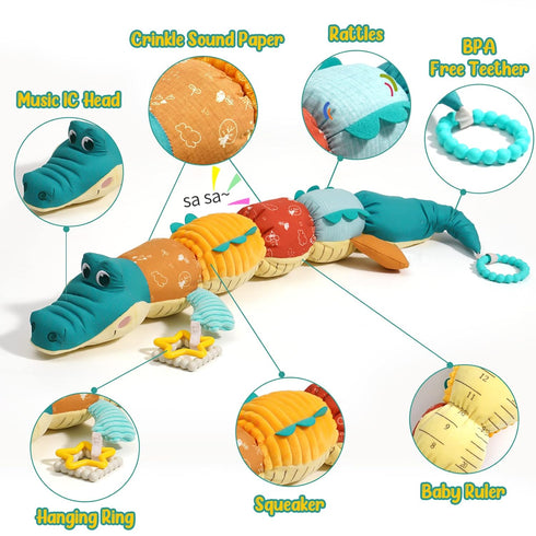Tummy Time Toys 0-6 Months Baby Musical Stuffed Animal Infant Toys with Ruler Design, Rattle and Multi-Textures, 0-3-6-12 Months Newborn Toys for ...