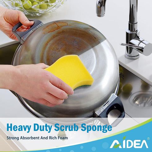 AIDEA Heavy Duty Scrub Sponge-12 Count, Kitchen Dish Sponge, Stink-Free Cleaning Sponge, Effortless Cleaning Eco Scrub Pads for Dishes,Pots,Pans A...