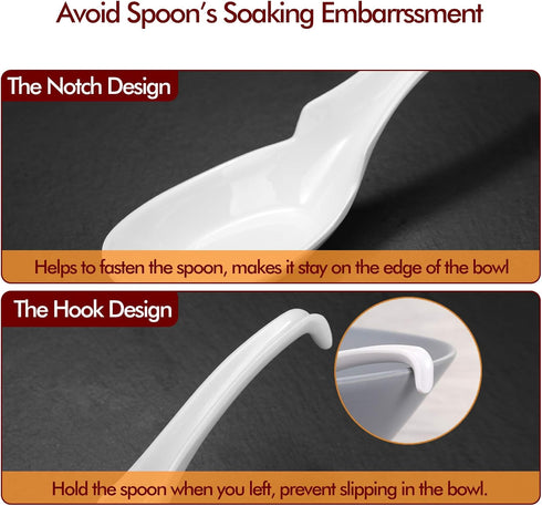 Hiware 12-piece Asian Soup Spoons, Rice Spoons, Chinese Won Ton Soup Spoon - Notch and Hook Style, White...