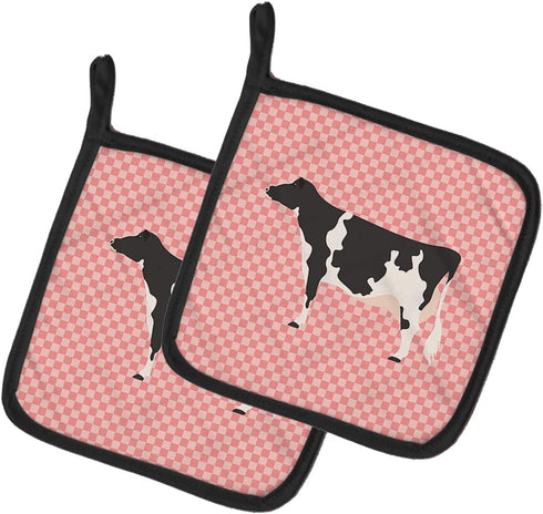 Caroline's Treasures BB7822PTHD Holstein Cow Pink Check Pair of Pot Holders Kitchen Heat Resistant Pot Holders Sets Oven Hot Pads for Cooking Baki...
