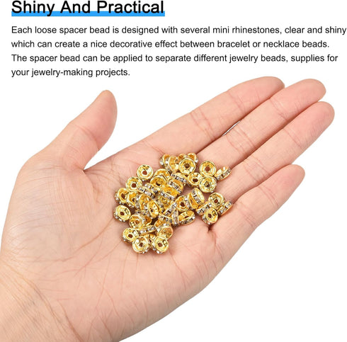 uxcell 100Pcs 8mm Rondelle Spacer Beads, Silver Plated Rhinestone Spacer Beads, Round Spacer Loose Beads for DIY Bracelet Necklace Jewelry Making ...