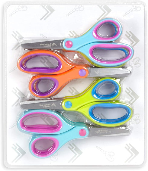 Blue Summit Supplies Kids Scissors, Student Scissors with Comfort Grip, Bulk Safety Scissors for School and Classrooms, Orange, Blue, and Pink Chi...