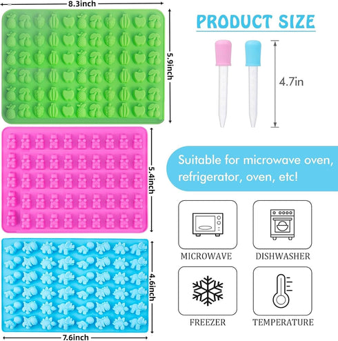 4 Pack: Bear,Dinosaur,Fruits,Vegetables Gummy Candy Molds; Mini Silicone Gummy Candy Chocolate Molds, Dessert DIY Cake Mould, Baking Pan,Kitchen T...