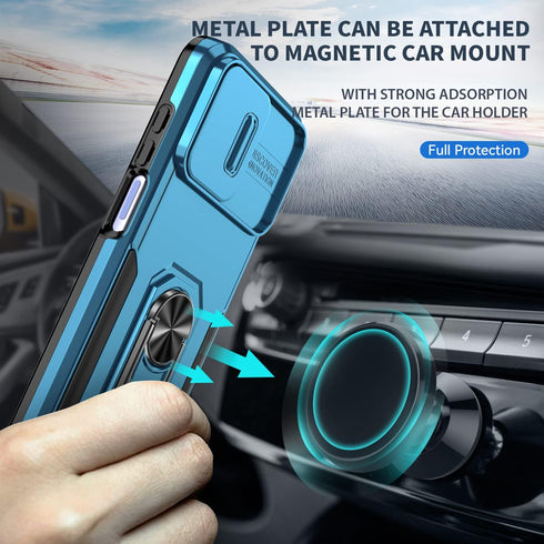 for Motorola Moto G Stylus 5G 2023 Case with Slide Camera Cover,Tempered Glass Screen Protector,Full Camera Protection Ring Kickstand Military Gra...