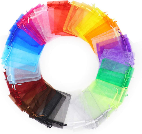 100Pcs Organza Bags 3x4 Inches, Sheer Small Drawstring Jewelry Gift Candy Pouches Wedding Party Christmas Favor Bags (Mixed Color)...
