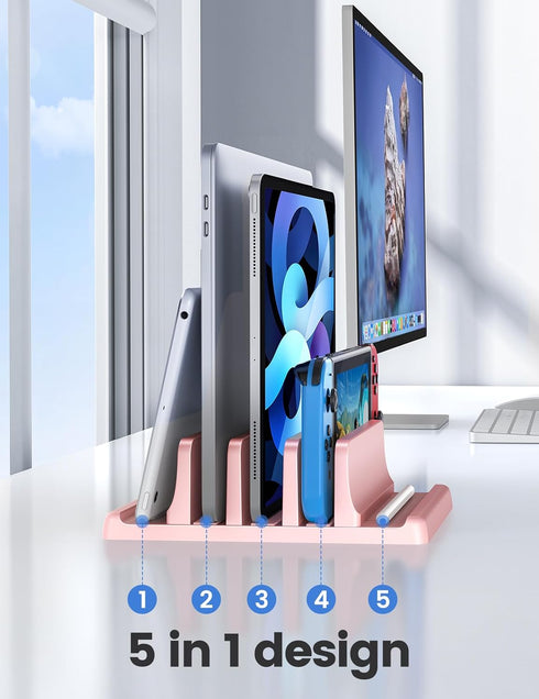 Vaydeer 3-Slot Vertical Laptop Stand Made of Premium ABS Plastics 5 in 1 Design Space-Saving Adjustable Desk Organizer for All MacBook/Chromebook/...