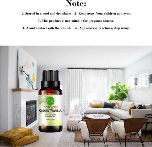Coconut Vanilla Essential Oil, 100% Pure Diffuser Oil Coconut Vanilla Oil for Diffuser, Massage, Skin Care, Yoga - 30ML...