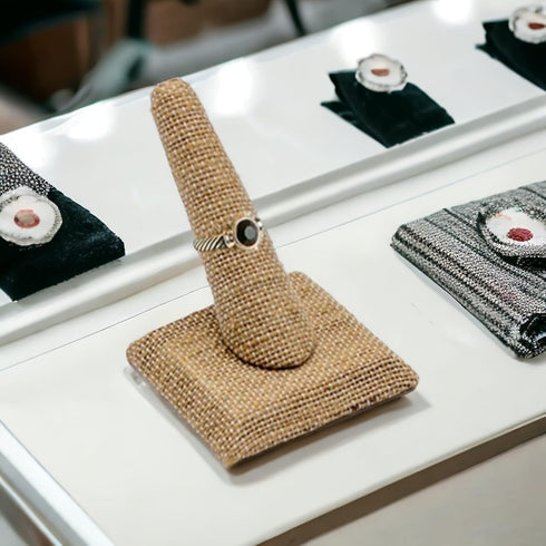 Countertop Finger Shaped Ring Display Stand Showcase Square Base Ring Stand (Linen), 244-4...