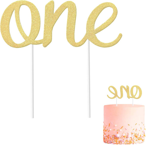Gold 1st Birthday Topper, Double Sided Glitter, Number One Cake Topper Decoration, One Year Bday Party Decor for Girls and Boys, Couples And Marri...