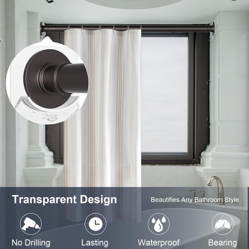 Shower Curtain Rod Holder - Easy Installation - No Drilling Required, Transparent Wall Mount Rod Retainer, Premium Design, 4 Pieces (Rod Not Inclu...
