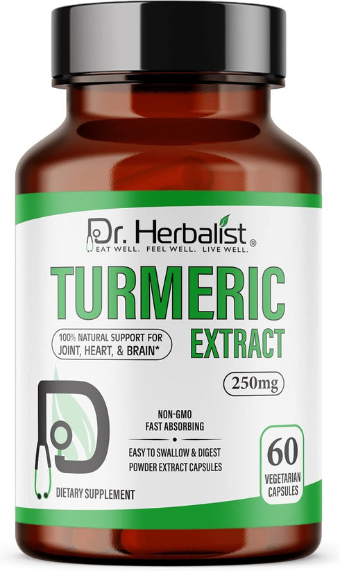 Dr. Herbalist Turmeric Curcumin Root Extract Capsules 250mg - 60 Capsules | Non-GMO | Vegetarian | High Potency I AKA Haldi Capsules (1 Pack: 60 C...