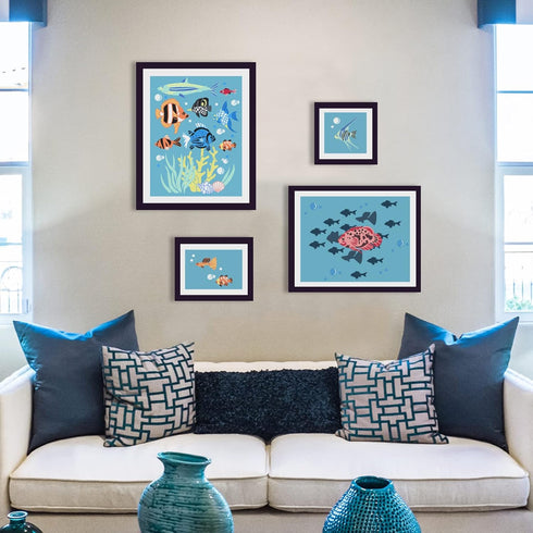 FINGERINSPIRE 4 Pcs Layered Ocean Fish Stencil 11.8x11.8 inch Sea Ocean Creatures Stencil Template Plastic Coral Fish Conch Shell Pattern Painting...