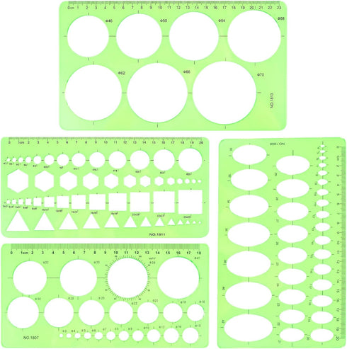 4Pcs Circle Template for Drawing Drafting Plastic Circle/Oval/Triangle Shape Stencil for Painting Transparent Geometric Measuring Rulers for Schoo...