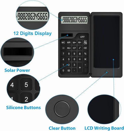 Calculator with Notepad, TRELC 12 Digits LCD Display Solar Desktop Calculator, Support Solar and Battery, Multi-Function Portable Calculator for O...