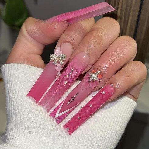 Flower Nail Art Charms Pink Rose Red Nail Charms Gold Silver Pearls Nails Supplies Rhinestones Floral Spring Blossom Nail Accessories Acrylic Nail...