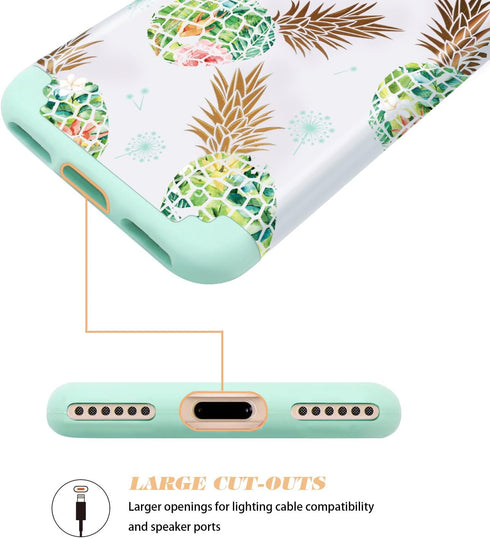 Fingic for iPhone 8/7 Case,Pineapple Hybrid 2 in 1 Shock-Absorbent Green Silicone & Polycarbonate Case with Pineapple & Dandelion Design...