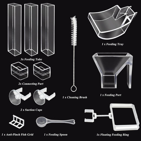 Shrimp Feeding Tube and Dish Set Aquarium Fish Feeder Tube Clear Shrimp Feeder Fish Tank Feeding Supplies with Feeding Ring Cleaning Brush for Fis...