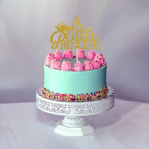 A Little Princess with Crown Cake Topper Gold Glitter Baby Birthday Party - Baby Shower, Gender Reveal Party Decoration...