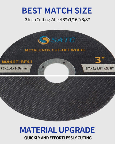 S SATC Grinder Wheel 25 PCS Cut Off Wheels 3 Inch Cut Off Wheel 3"x1/16"x3/8" Fits Any Angle Grinder Air Tool...
