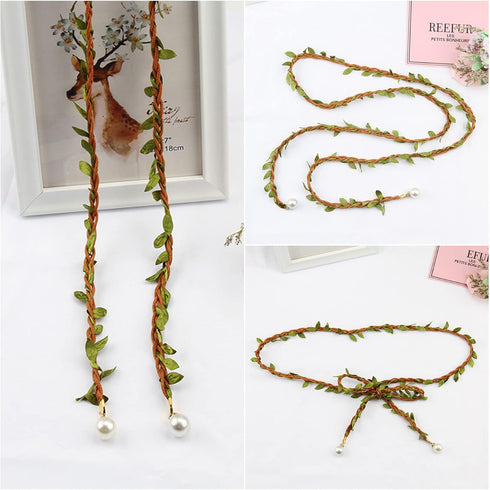 Artificial Leaf Skinny Belts Twisted Braided Waist Rope with Faux Pearl for Women Dresses DIY Wreath Gift Wraping Craft...