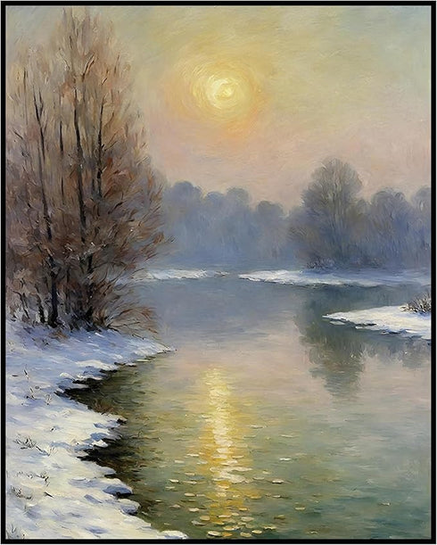 Posterizer 1 pcs-a lake in snowy winter-in oil painting style-2-Landscape & Nature Art-GIft for Men Women Teens-Dining Room Decor- unframed wall a...