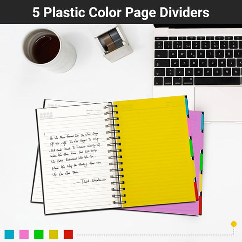 EUSOAR Notebook with Dividers, 1 Pack A5 5.5"x 8.3", 5 Subject, Hardcover College Ruled Paper 100gsm Thick, 120 Sheets/ 240 Pages, Notebooks & Wri...