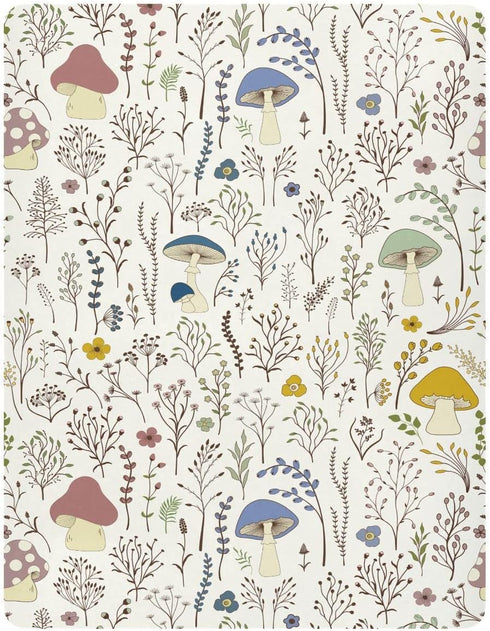 Fitted Crib Sheets Wild Plants Mushroom Stretchy Portable Playard Sheets for Baby Toddler, Breathable Soft Mini Crib Mattress 39 x 27 in for Boys ...