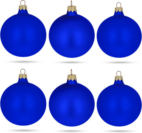 Set of 6 Blue Matte Glass Ball Christmas Ornaments 3.25 Inches...