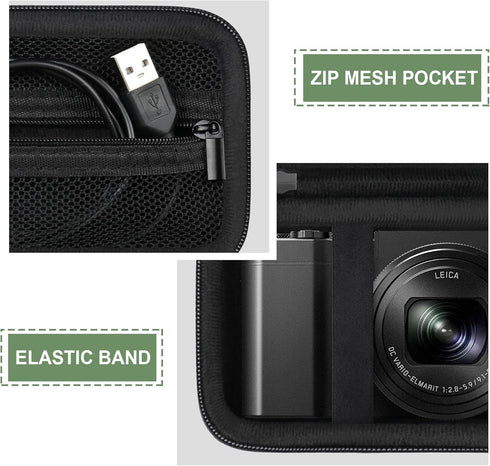 Hard Travel Case for Panasonic LUMIX LX10 / ZS200D / ZS200 / ZS80D / ZS80 / ZS100 / ZS70 / ZS60 4K Digital Camera, Protective Case Bag with Mesh P...
