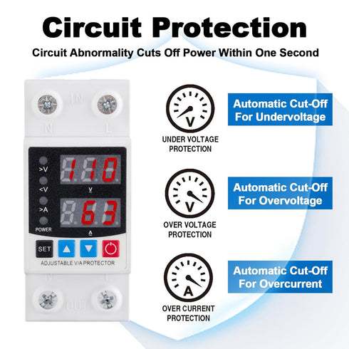 Smart Circuit Breaker with Energy Monitoring - Adjustable 1-63 Amp AC110V DC85-300V Over/Under Voltage & Overcurrent Protection Intelligent Relay ...