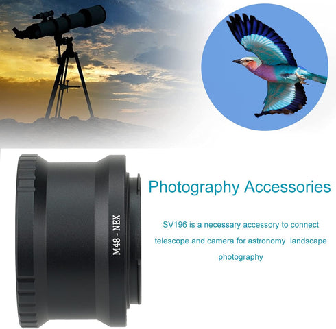 SVBONY SV196 Camera Adapter Wide M48 to NEX E-Mount Ring Adapter Compatible with Sony NEX Alpha Body Camera...