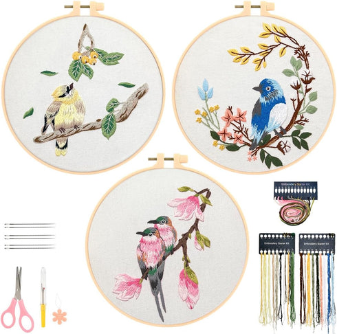 FOCCTS Hummingbird and Flower Embroidery Kit, DIY Embroidery Kits with Patterns and Instructions Hoops Needles Threads, Embroidery Starter Kit for...