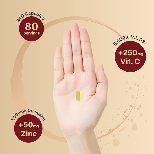 NatureBell Zinc Quercetin with Vitamin C & D3, 240* Capsules | Quercetin 1,000mg, 4 in 1 Zinc 50mg, Vitamin C 250mg, Vitamin D3 5,000 IU – ZincVan...