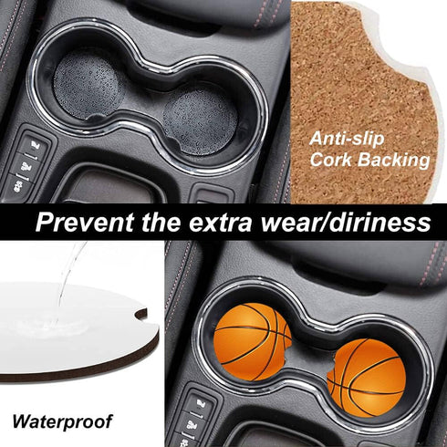 Basketball Absorbent Car Coasters,Cool Ceramic Cup Holders Coasters with a Finger Notch for Women Men 2.56"(2 Pieces)...