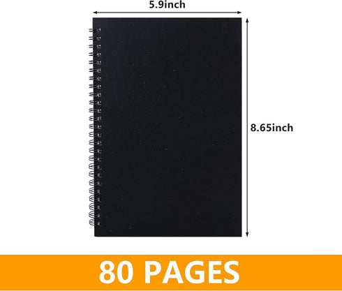 8.65 x 5.9 Inch 1 Pack College Ruled Notebook, Soft Black Cover Spiral Notebook, Memo Notepad Sketchbook, Students Office Business Diary Spiral Bo...