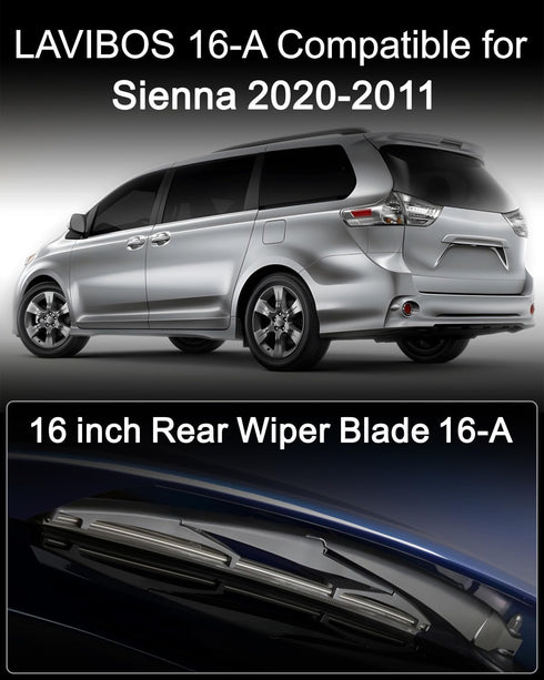16 inch Rear Wiper Blade (16A), Back Window Windshield Wiper Blade for Toyota Sienna 2020-2011 Prius 2022-2004 /Lexus GX470 2009-2003 RX330 RX350 ...