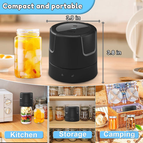 Electric Mason Jar Vacuum Sealer - 85kPa Strong Suction Vacuum Sealing Machine with Regular and Wide Mouth Mason Jar Lids - Silent Rechargeable Po...