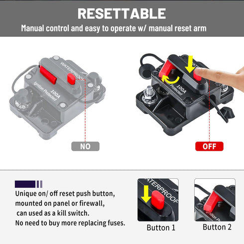 RED WOLF 100A Amp Circuit Breaker W/6 Gauge Battery Ring Terminal Connector Manual Reset Switcher for Boat Trolling Motor Marine ATV Car Stereo Au...