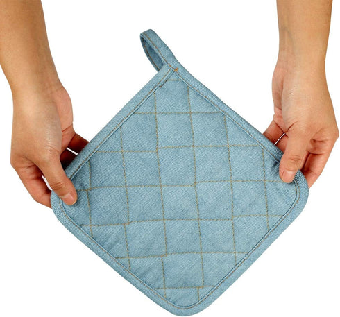 Denim Potholders Kitchen Everyday Basic 8 Inch 100% Cotton Pot Holder Heat Resistant Large Coaster Hot Pads Kit Trivets Set for Cooking and Baking...